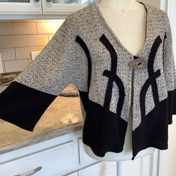 Zele Black and Tan Cardigan Sweater Size Small Button Flax & Cotton - Picture 3 of 11